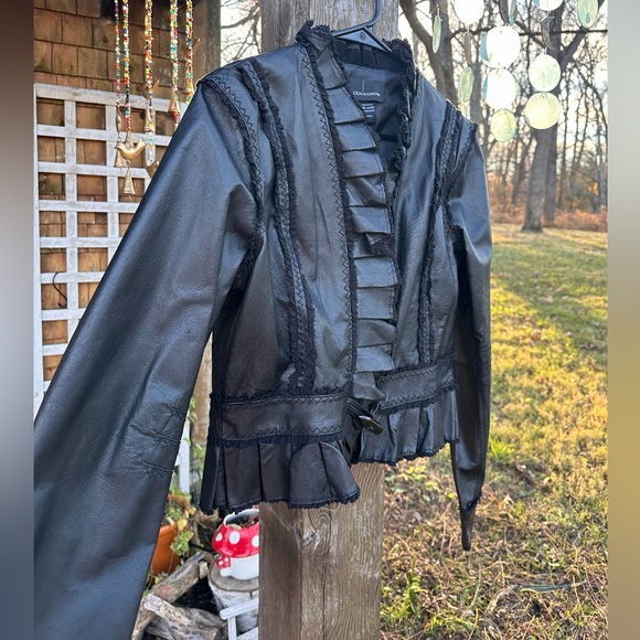 Moda International Leather Ruffle Detail Blazer Jacket - Picture 4 of 15